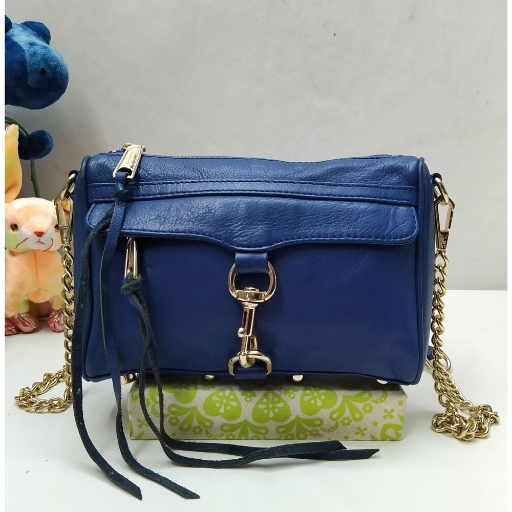 Rebecca Minkoff Mini M.A.C Blue Leather Chain Strap Zipper Crossbody Bag